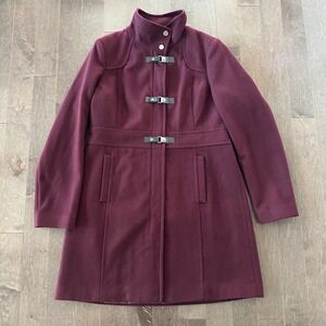 Kenneth Cole Womens Buckle Overcoat Wool Academia Burgundy 14‎